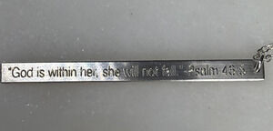 Sterling Silver Bar Pendant Psalm 46:5 Bible Verse Quote Christian Necklace